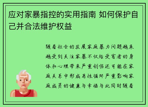 应对家暴指控的实用指南 如何保护自己并合法维护权益
